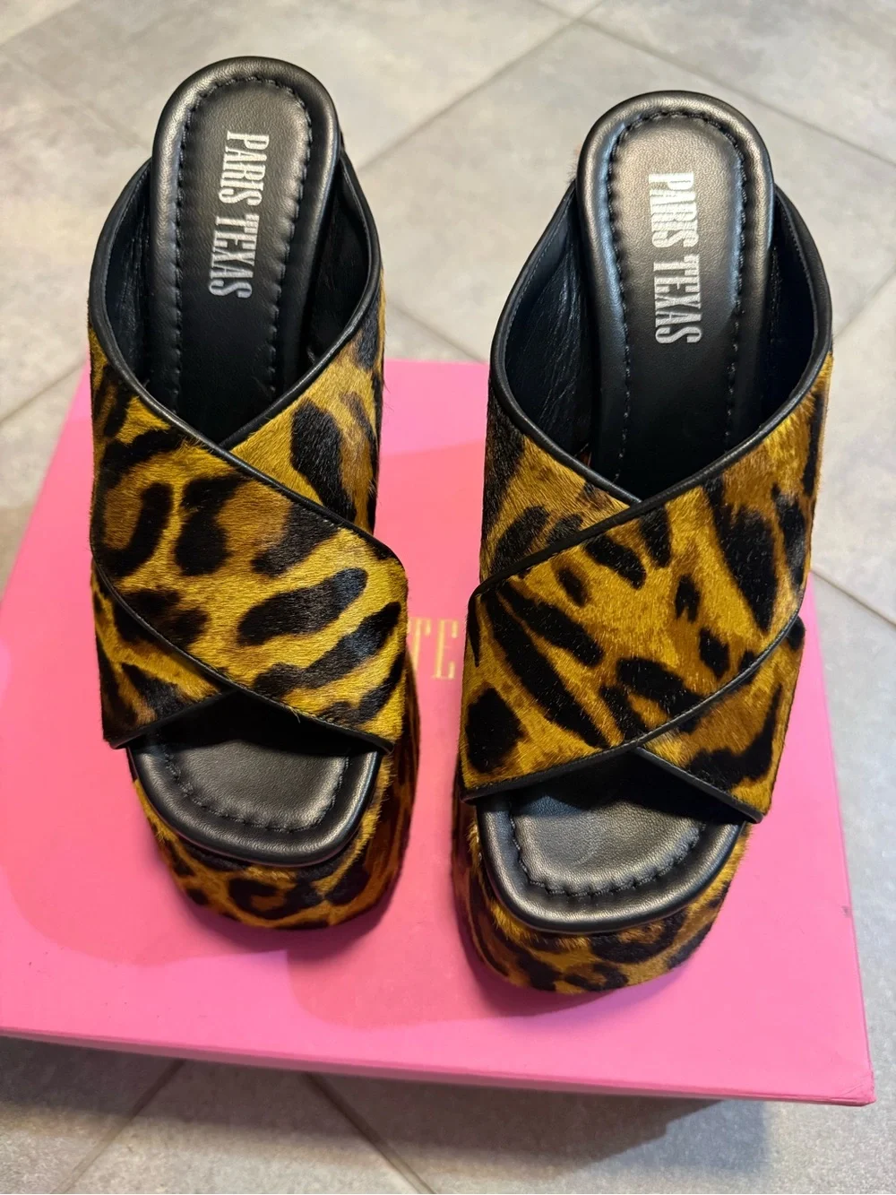Paris Texas Leopard Platform Slide Sandals - Yellow & Black